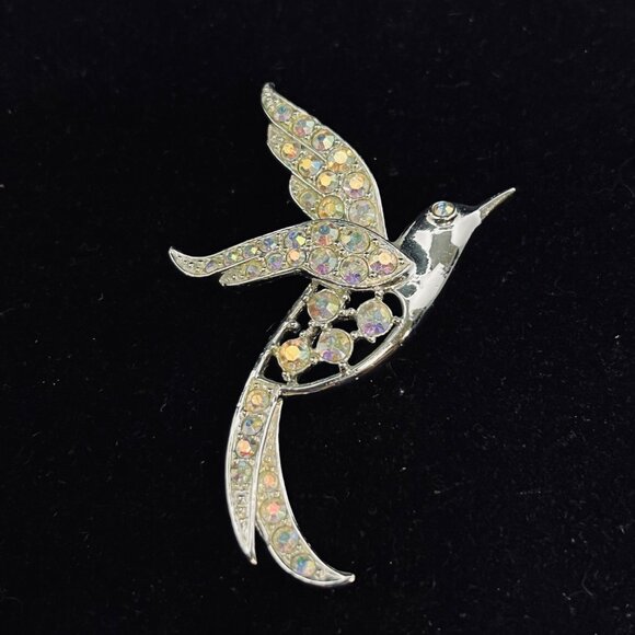 Vintage Sarah Coventry Silver Tone Aurora Borealis Rhinestone Bird Brooch (5189) - Picture 4 of 6